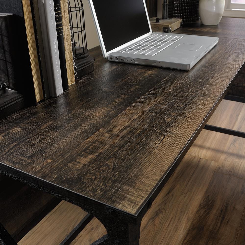 Carbon Oak and Black Industrial L-Shaped Desk with File Storage