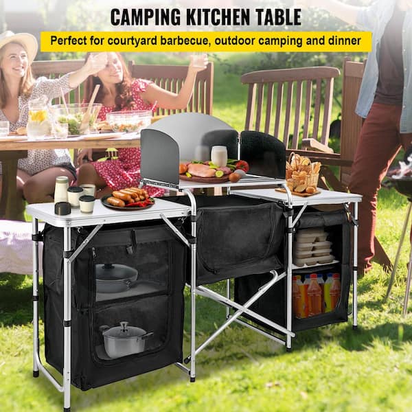 VEVOR Portable Folding Cook Station 39.4 in. W x 18.9 in. D x 33.1 in. H Camping  Kitchen Table with Storage Organizer, Black HWYDCFYCHSL384JPYV0 - The Home  Depot