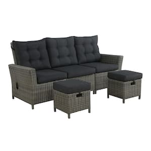 Asti 3-Piece All-Weather Wicker Outdoor Loveseat Seating Set with Dark Gray Cushions