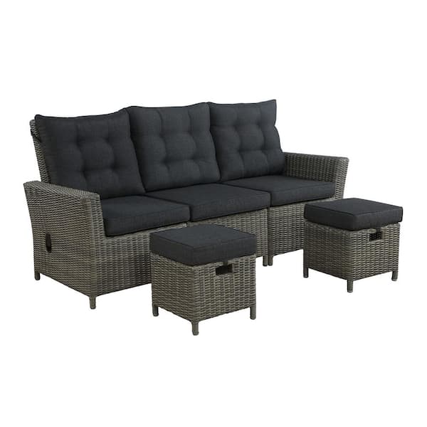 Alaterre Furniture Asti 3-Piece All-Weather Wicker Outdoor Loveseat Seating Set with Dark Gray Cushions