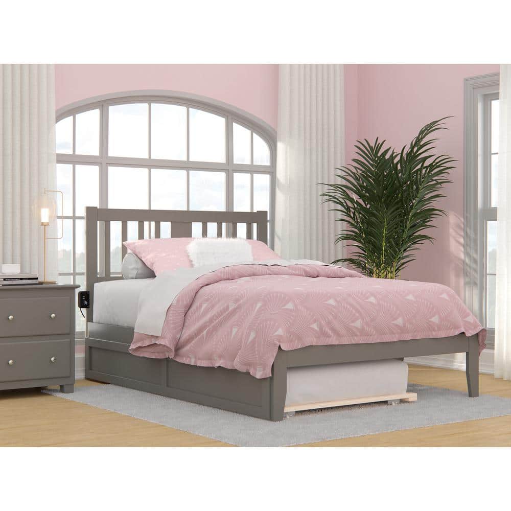 Tahoe Gray Full Wood Platform Bed with Trundle and USB Charger
