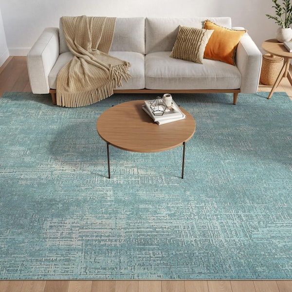 Botanical Washables 5 ft. x 7 ft. Green Abstract Contemporary Area Rug