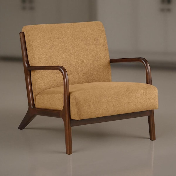 Benjara Arril Honey Orange and Cappuccino Brown Fabric Accent Chair