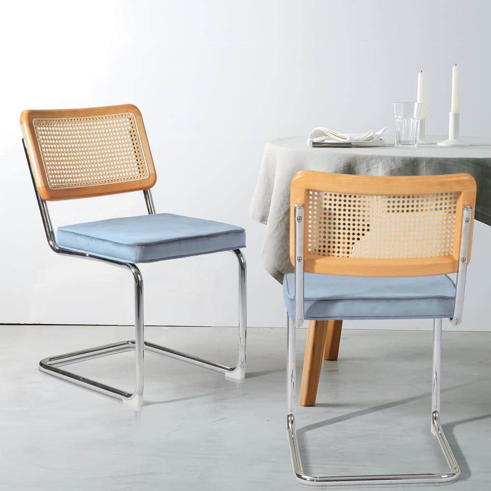 Set of 2 Outdoor Dining Chair with Light Blue Cushions, Metal Chrome Legs and Rattan Backrest price history on PriceWatchPro