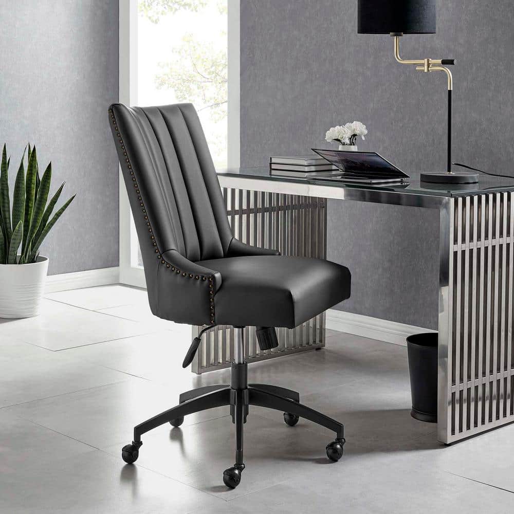 Empower Channel Tufted Black Vegan Leather Swivel Office Chair