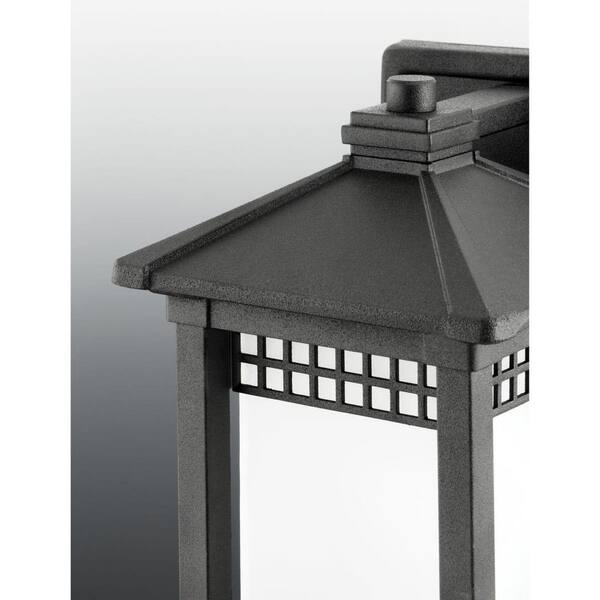 Merit Collection 1-Light Textured Black Etched Glass Craftsman Outdoor Medium Wall Lantern Light