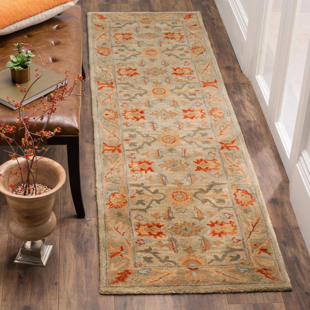 Antiquity Beige and Multicolor Hand-Tufted Wool Runner Rug