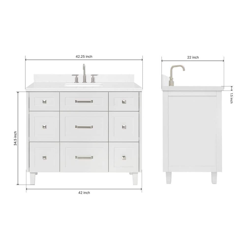 Monroe 42" White Wood Vanity with Carrara Quartz Top