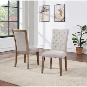 Riverdale Driftwood Brown Wood Rectangle Dining Table Set 7-Pieces with 6-Beige-Upholstered Chairs and 2 12 in. Leaves