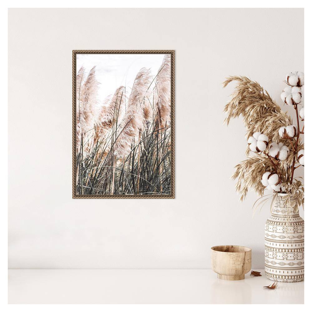 Pampas Grass Sepia Photography Canvas with Beaded Bronze Frame