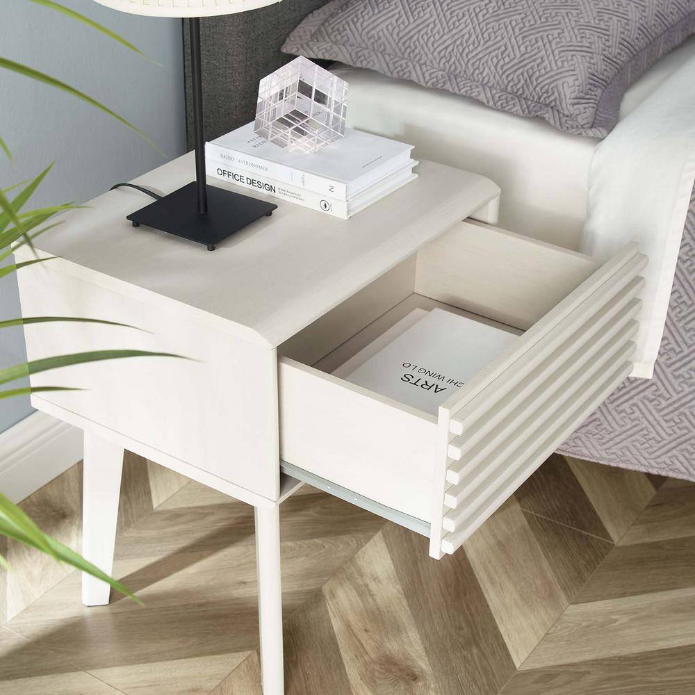 Mid-Century Modern Render End Table with Storage in White