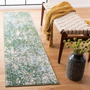 Madison Green/Turquoise 2 ft. x 14 ft. Geometric Abstract Runner Rug