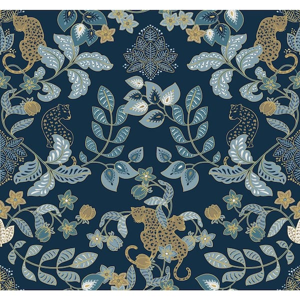 SCOTT LIVING Getty Blue Navy Jungle Damask Wallpaper Sample