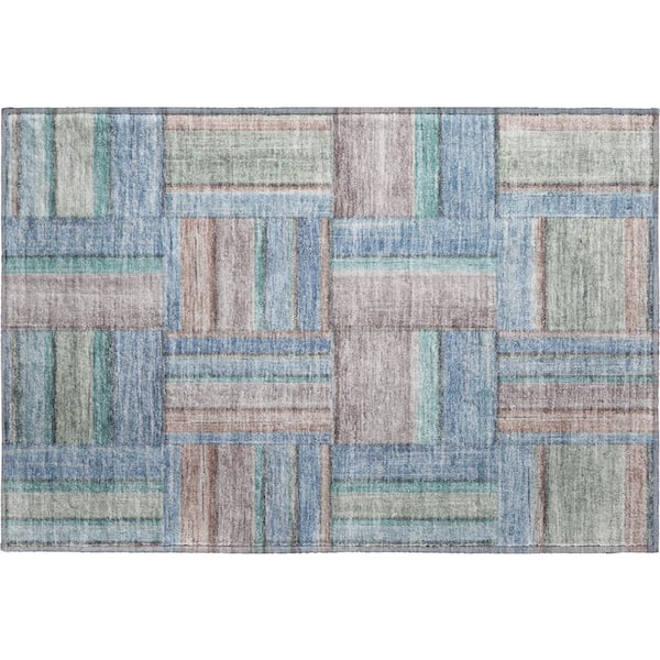 Mayfield Premium Machine Washable Abstract AMF2285 Denim 2 ft. x 3 ft. Accent Rug