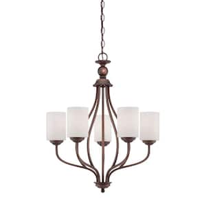 5-Light Rubbed Bronze Chandelier with Etched White Glass