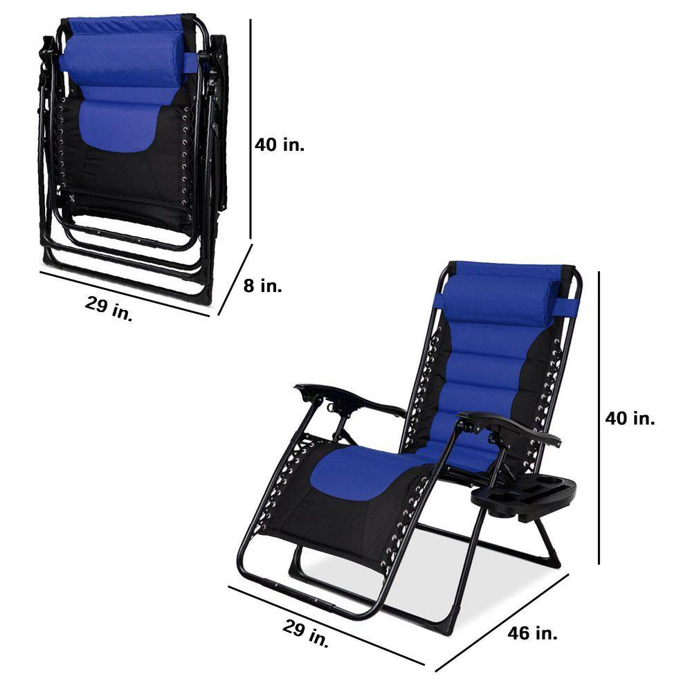 Oversized Zero Gravity Beach Lounger with Side Tray in Blue