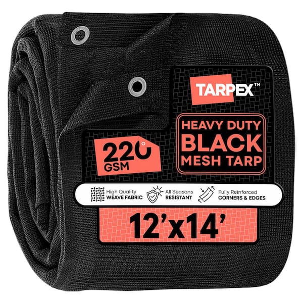 Heavy Duty Black Mesh Tarp 12' x 14' Polyethylene, Airflow Design Ideal for Trucks, Fences, Canopies
