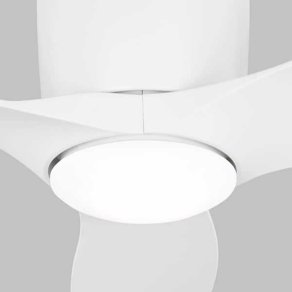 Generation Lighting - Titus 44 in. Modern Integrated LED Indoor/Outdoor Matte White Hugger Ceiling Fan with White Blades and Remote Control