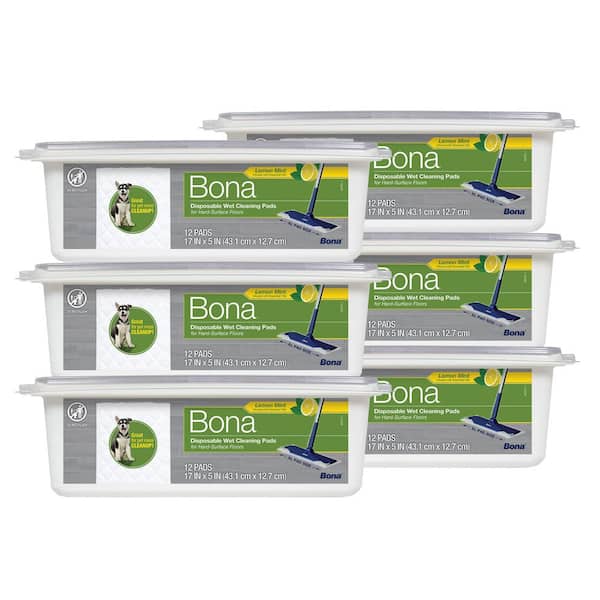 Hard-surface Floor Wet Disposable Cleaning Pads, Lemon Mint Scent, 12 Count, 6-Pack