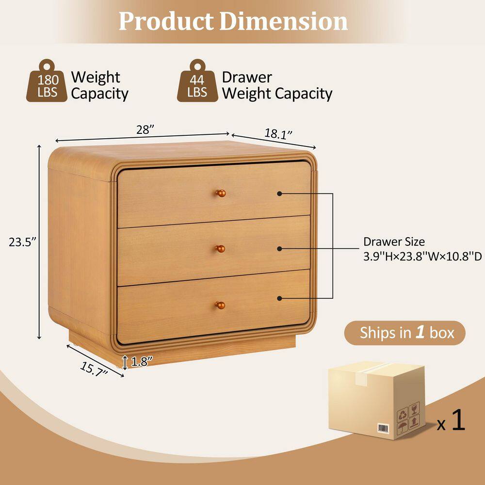 Creston Modern Olive Green 3-Drawer Curved-Edge Bedside Table Nightstand - thumbnail 6