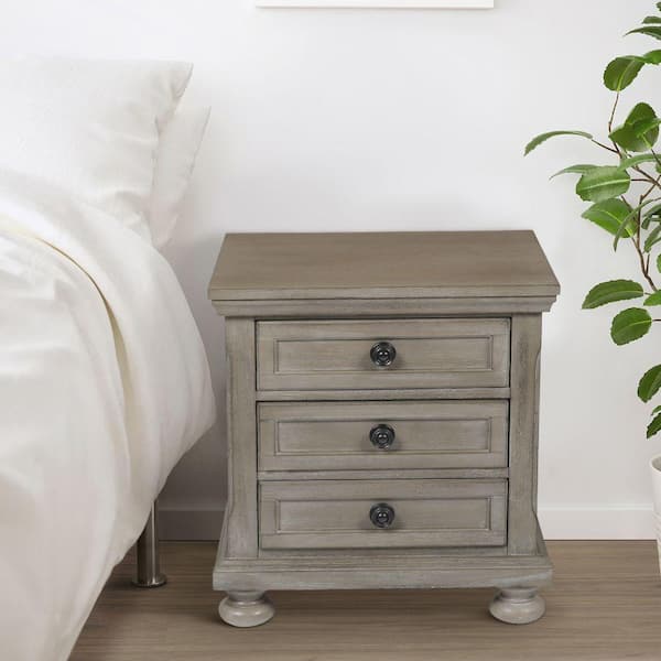 Benjara 23 in. Beige 3-Drawer Wooden Nightstand