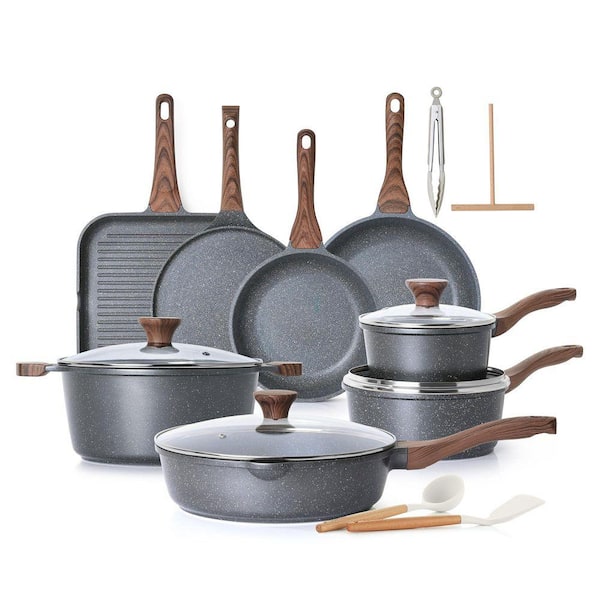 Nonstick Cookware Set 23-Piece Swiss Granite Finish Cast Aluminum Healthy Stay-Cool Handles Kitchen Cooking Set