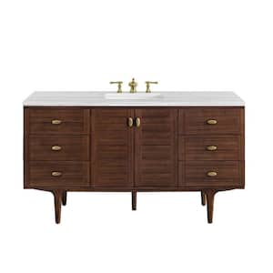Amberly 60.0 in. W x 23.5 in. D x 34.7 in. H Bathroom Vanity in Mid-Century Walnut with Arctic Fall Solid Surface Top