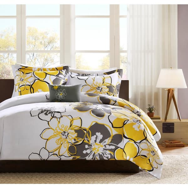 Intelligent Design Mackenzie 4-Piece Yellow Microfiber King/Cal King Floral Cottage Comforter Set
