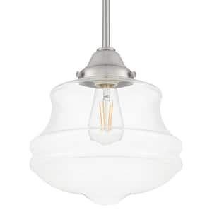 Schoolhouse 10 in. 1-Light Brushed Nickel Pendant with Clear Glass Schoolhouse Shade