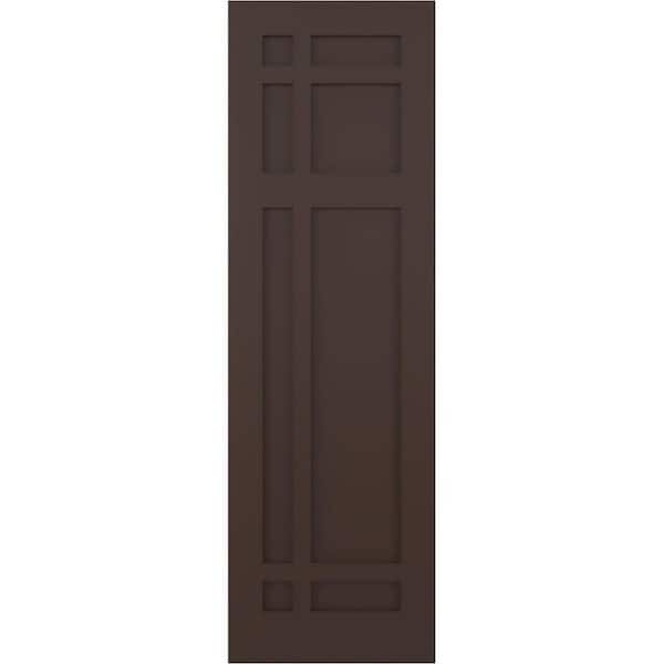 Ekena Millwork 12 in. x 52 in. Flat Panel True Fit PVC San Juan Capistrano Mission Style Fixed Mount Shutters Pair in Raisin Brown