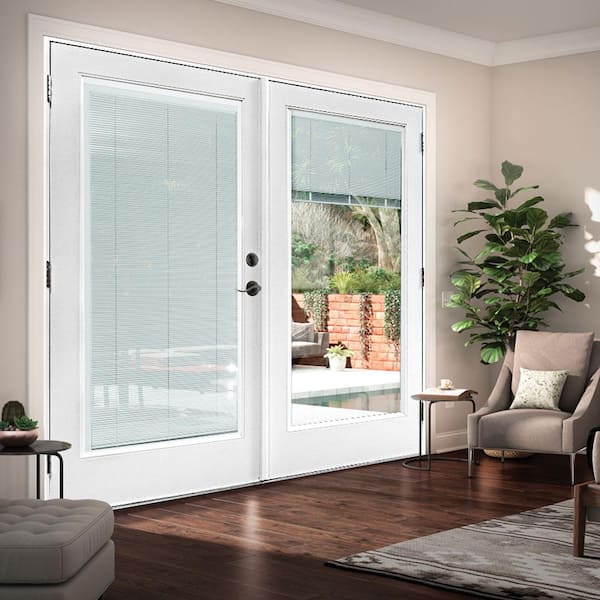 72 in. x 80 in. Fiberglass Smooth White Right-Hand Outswing Hinged Patio Door with Built in Blinds 72 in. x 80 in. Fiberglass Smooth White Right-Hand Outswing Hinged Patio Door with Built in Blinds