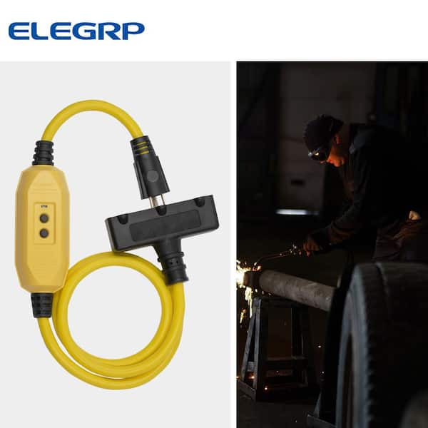 ELEGRP 2 ft. 15 Amp In-Line Self-Test Automatic Reset Portable GFCI Plug with 3-Outlet Cord, Yellow