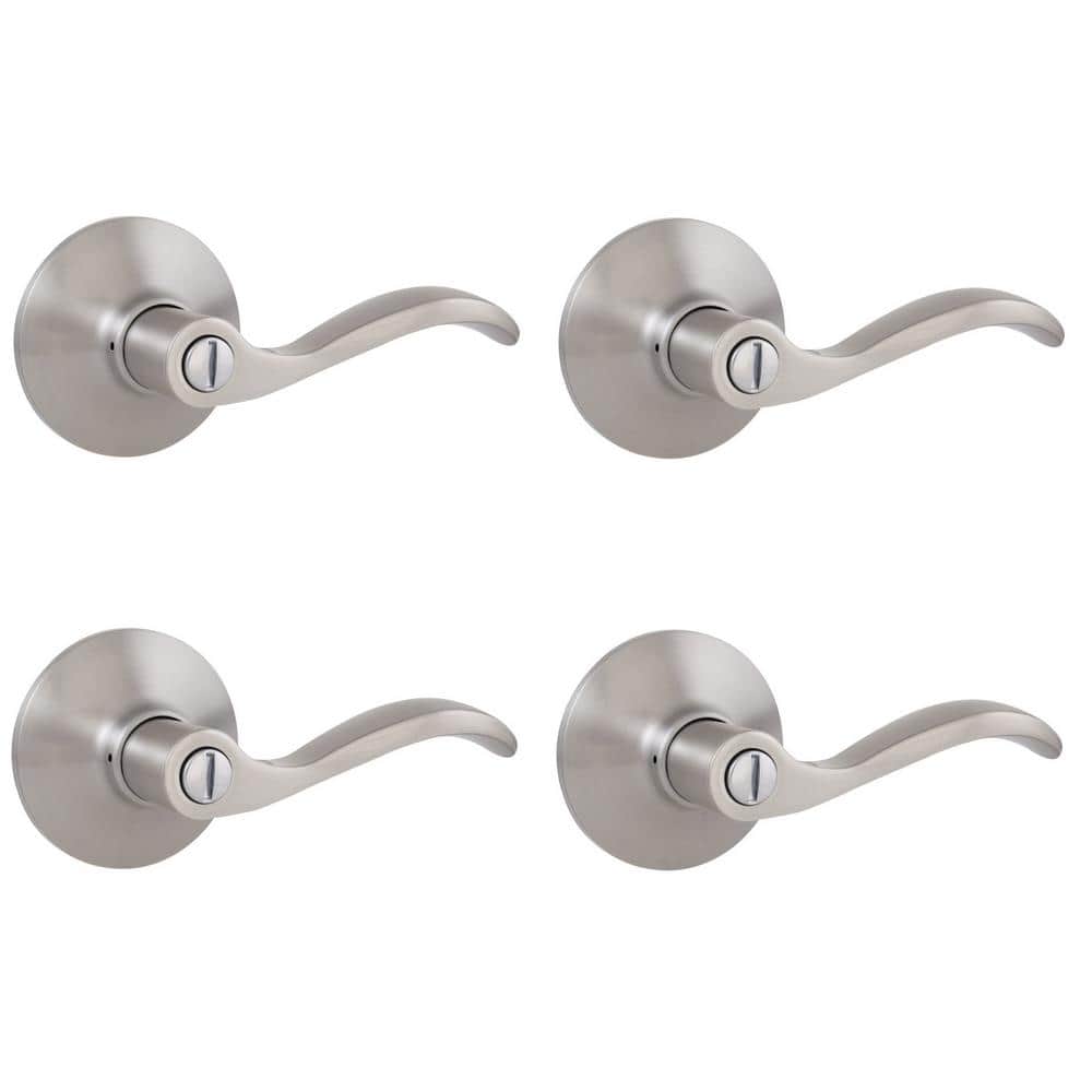 Naples Satin Nickel Bed and Bath Door Handle (4-Pack)