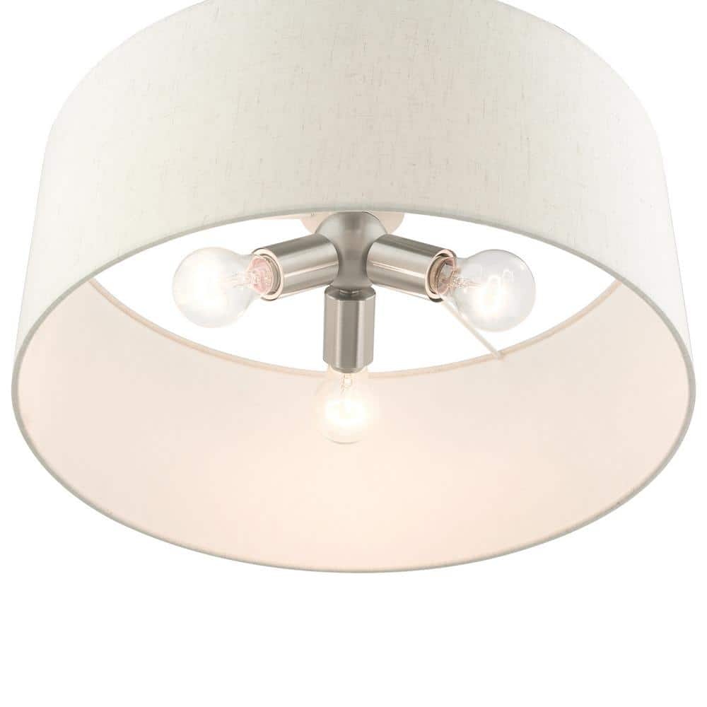 Meadow Brushed Nickel 3-Light Drum Pendant with Oatmeal Shade