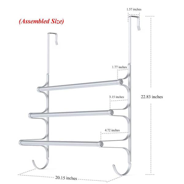 20.15 in. 3-Bar Over The Door Towel Rack in Silver for Bathroom Door, Triple Towel Storage Holder with Hooks