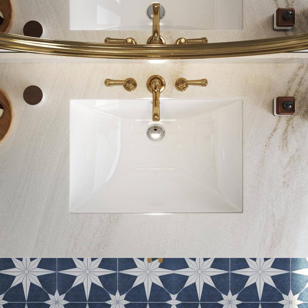 24 Inch White Ceramic Undermount Bathroom Sink with Overflow