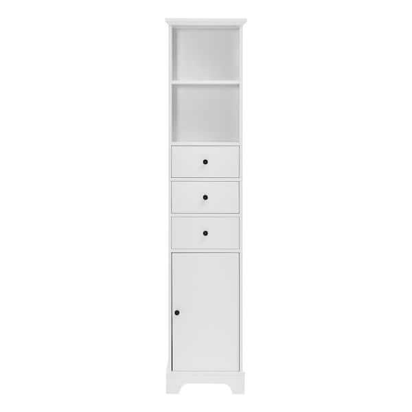 WarmieHomy 15 in. W x 10 in. D x 68.3 in. H White Freestanding Bathroom Storage Cabinet with Drawers and Shelf Ready to Assemble