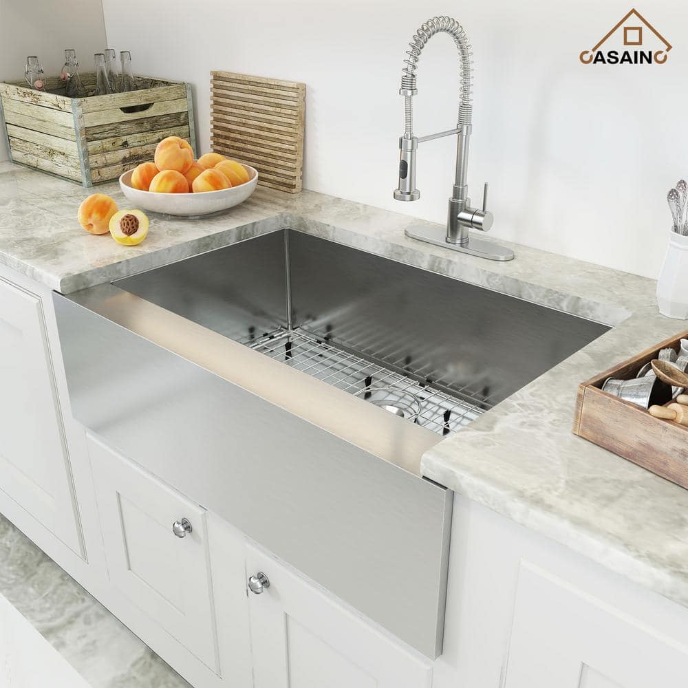 33'' Brushed Stainless Steel Farmhouse Single Bowl Kitchen Sink