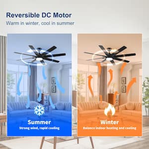 72 in. Indoor Ceiling Fan with light, with 8 Reversible Blades, 6-Speed Remote Control, for Porch/Garage/Shop, Black