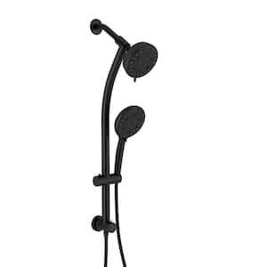7-Spray Patterns with 1.8 GPM 5 in. Wall Mount Dual Shower Heads with Handheld and Hose in Matte Black