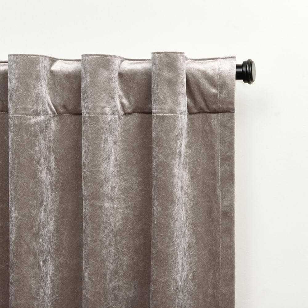 Taupe Velvet Light-Filtering Back Tab Window Curtain Panels, 52" x 84"