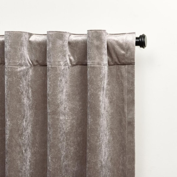 Velvet Taupe Solid Light Filtering Hidden Tab / Rod Pocket Curtain, 52 in. W x 84 in. L (Set of 2)