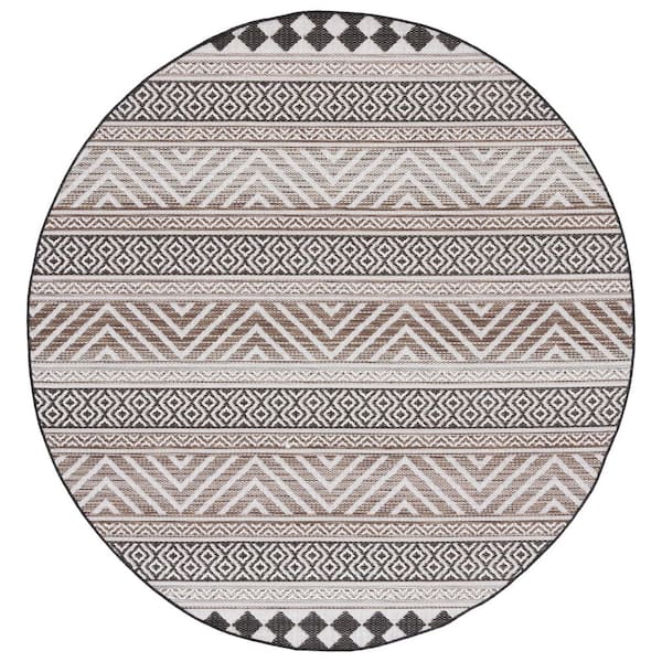Havana Light Brown/Black 7 ft. x 7 ft. Striped Chevron Geometric Indoor/Outdoor Round Area Rug