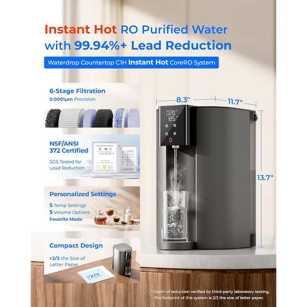 WD RO Countertop Reverse Osmosis System with WD-C1RF, 5-Stage 3:1 Pure to Drain, No Installation, Compatible with WD-C1H
