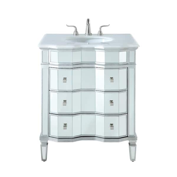 Unbranded Simply Living 30 in. W x 22 in. D x 36 in. H Bath Vanity in Silver with White And Brown Vein Marble Top