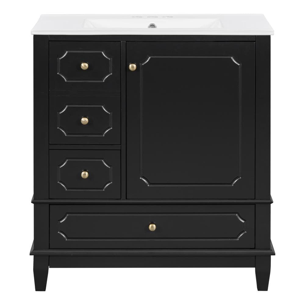 30in. W in Single of Sink Soft Close Door Vanity Black Bath Vanity with White Ceramic Top Basin price history on PriceWatchPro