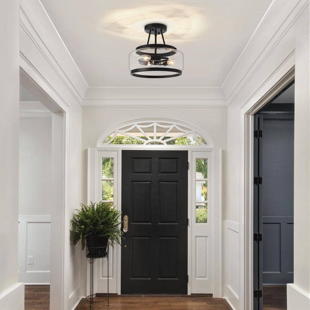 11.8 in. 3-Light Matte Black Modern Glass Drum Semi Flush Mount Ceiling Light Fixture For Dinning Room price history on PriceWatchPro