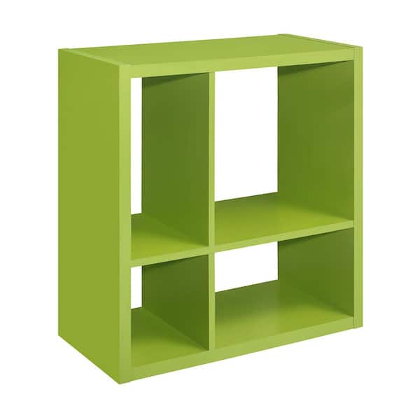 Signature Home SignatureHome Height 30 in. Tall Green Finish Wood 4-Cube Shelf Standard Bookcase with Back Panel Open. (28Lx14Wx30H)