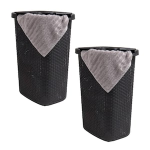 Black 24.15 in. H x 13.75 in. W x 17.65 in. L Plastic 60L Slim Ventilated Rectangle Laundry Hamper with Lid (Set of 2)