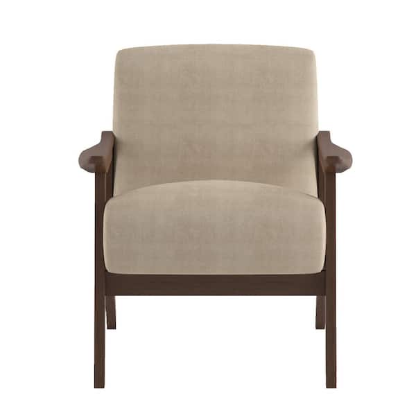 EVERGLADE HOME Lonita Light Brown Velvet Upholstered Solid Wood Walnut Finish Accent Chair